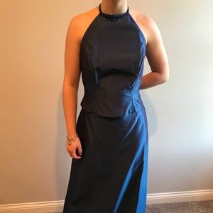 Shimmery Cobalt Blue 2-piece Halter Top And Skirt